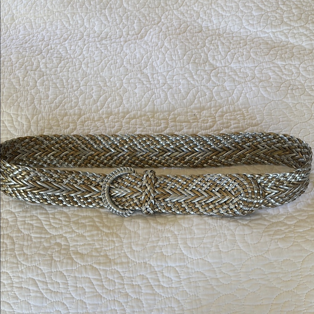 Silver Braided Belt with Circular Buckle
